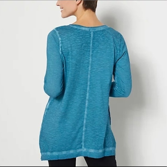 Logo by Lori Goldstein Distressed Cotton Slub Top Peacock Blue - Picture 14 of 14